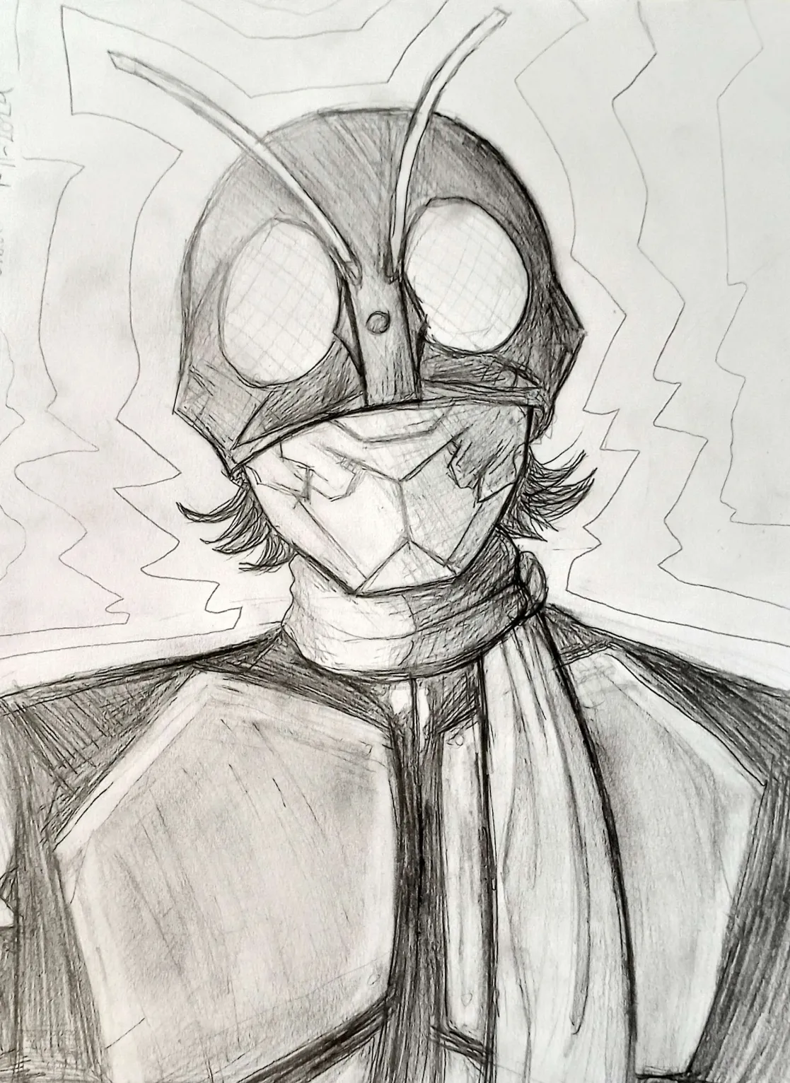 A drawing of a character from Kamen Rider.