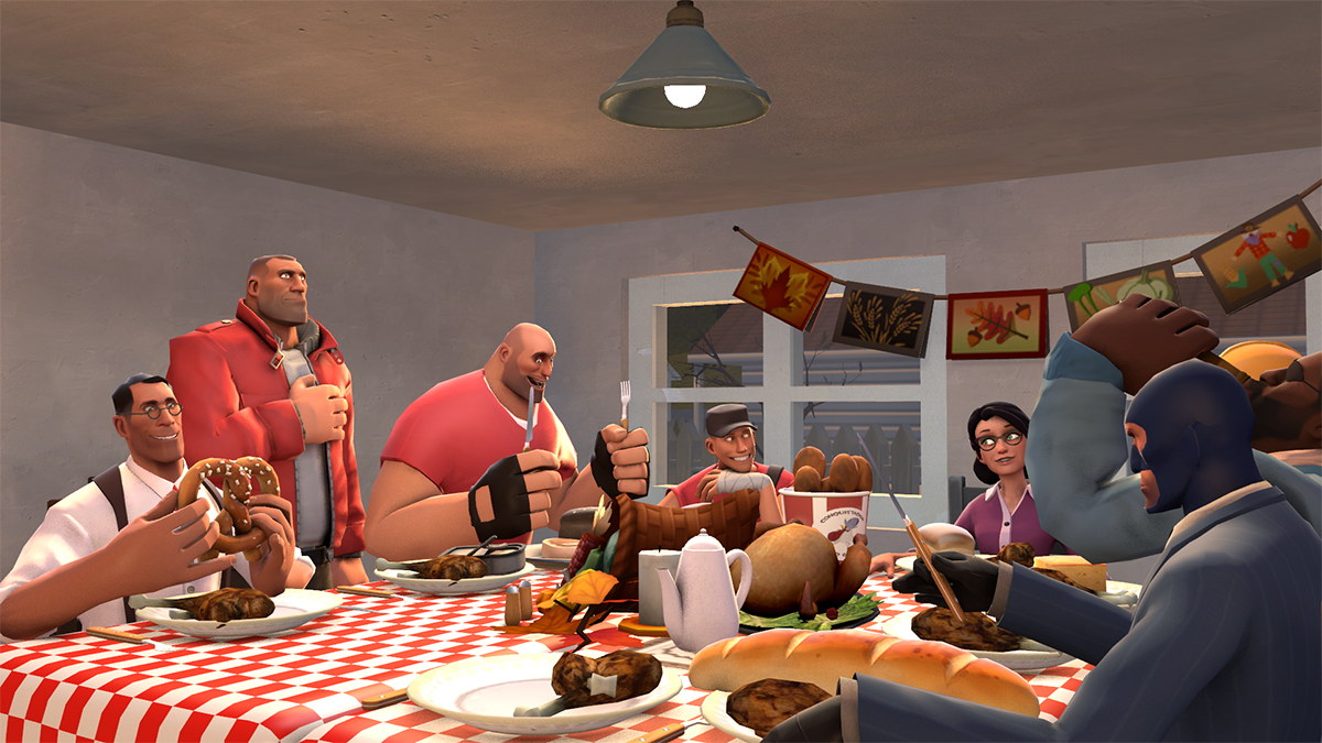 Render of the Team Fortress 2 cast