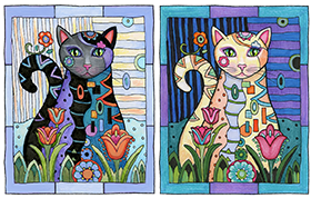 2 Illustrated cats