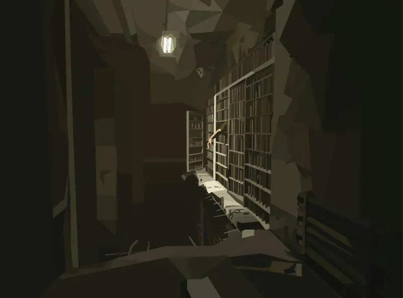 Low poly graphic of arm reaching out from barred cell with large hole in the floor