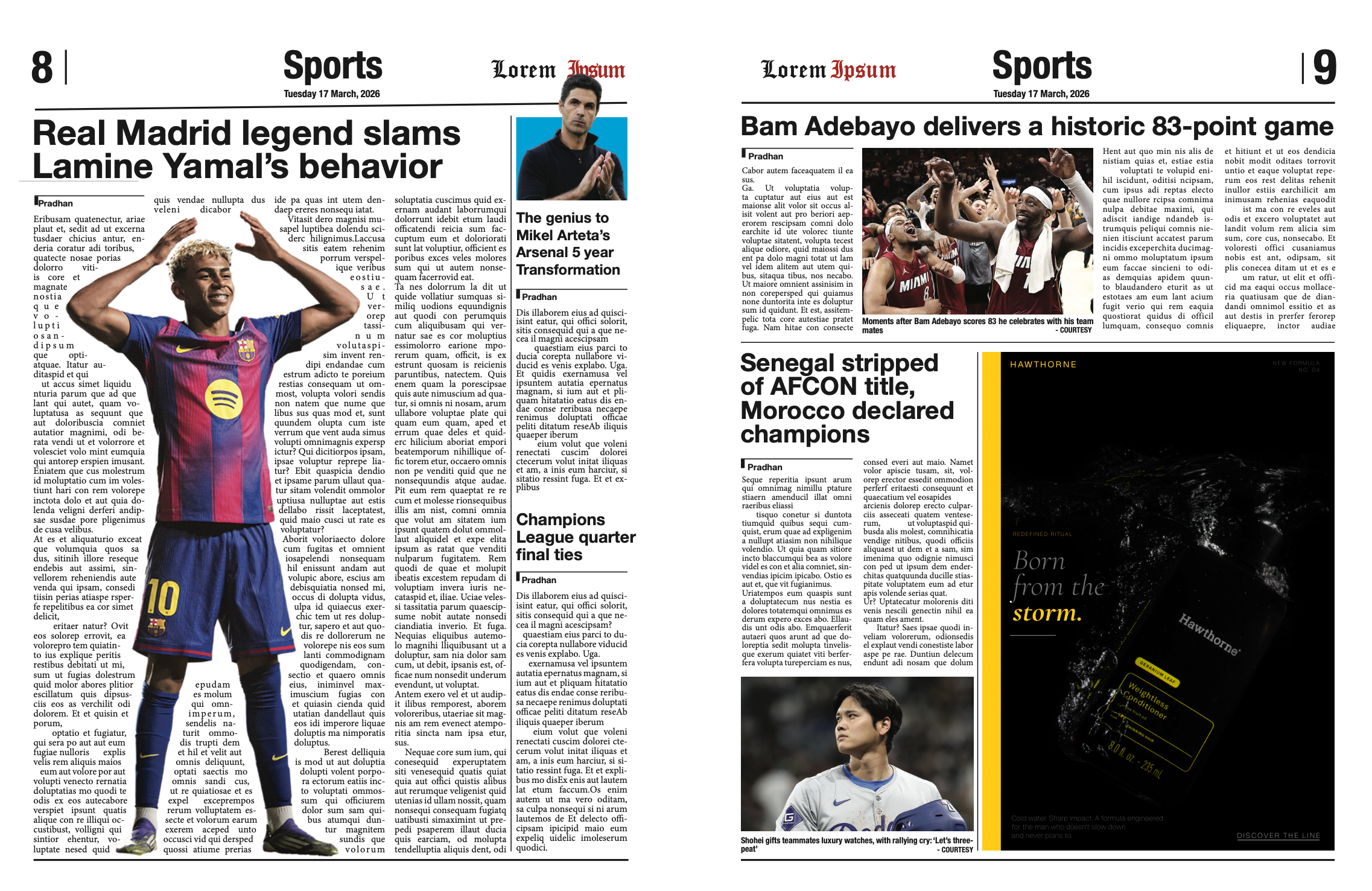 Newspaper article I composed for a sports magazine