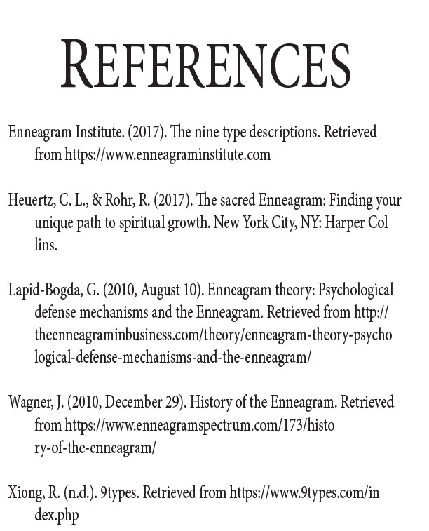 12th page of the Enneagram Project stating references